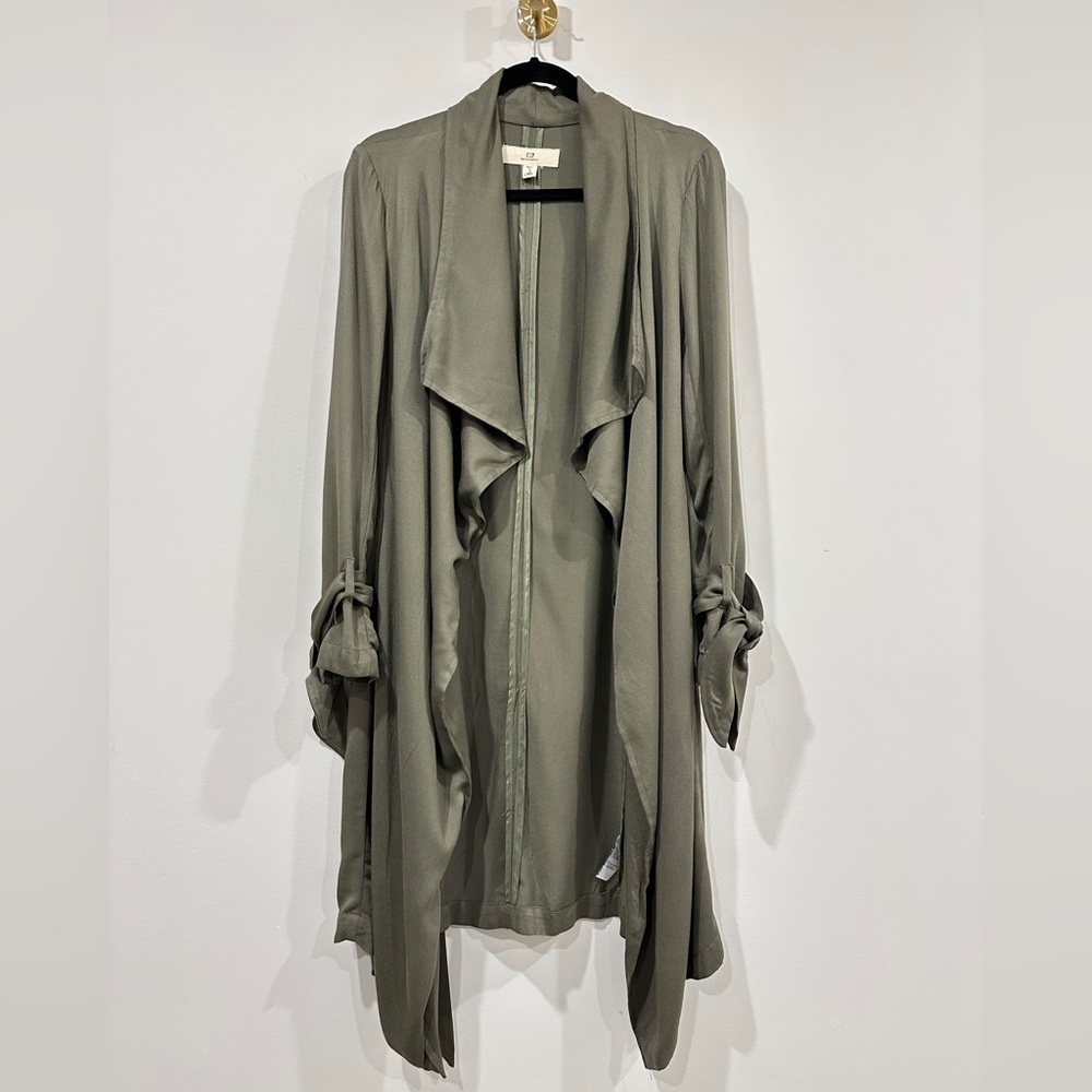 Green Asymmetrical Lapel Trench Jacket By Thread Supply Size S